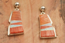 Calvin Begay Genuine Spiny Oyster Shell Sterling Silver Earrings